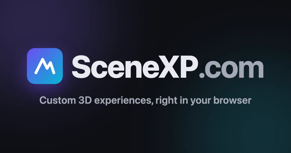 The SceneXP.com logo with the tagline: custom 3D experiences, right in your browser.